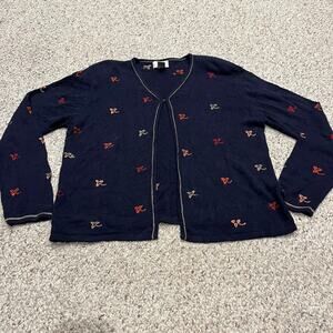 Christopher & Banks Hand Embroidered Fall Leaves Cardigan Sweater Sz XL Silk